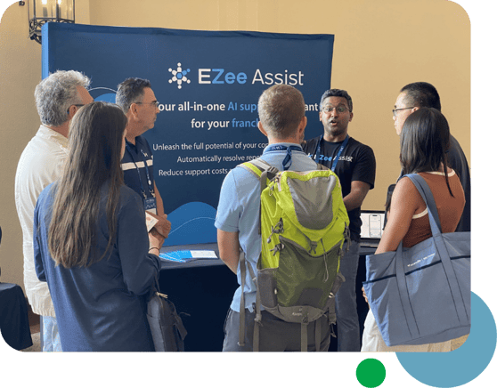 Image of WSI consultants networking with an AI supplier partner at a live event, illustrating built-in collaboration opportunities.